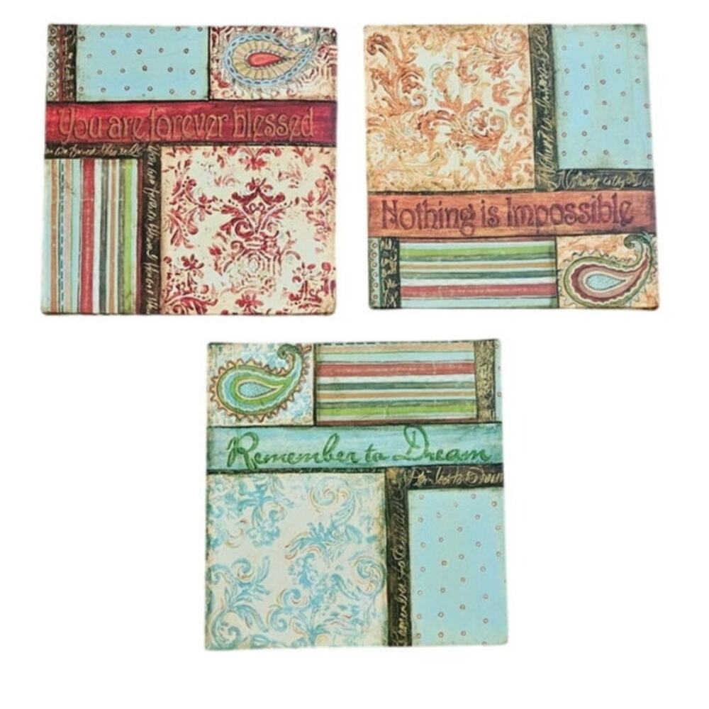 Set of 3 Canvas Inspirational Wall Hangings - 10" x 10" x 1"